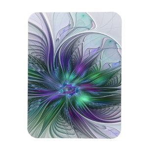 Purple Green Flower Modern Abstract Art Fractal Magnet