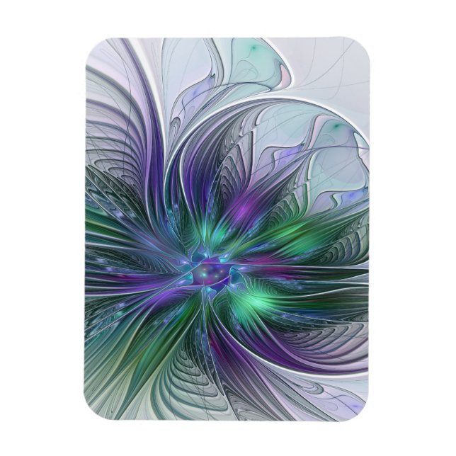 Purple Green Flower Modern Abstract Art Fractal Magnet (Vertical)