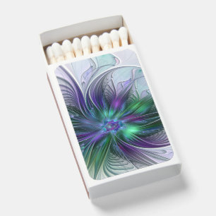 Purple Green Flower Modern Abstract Art Fractal Matchboxes