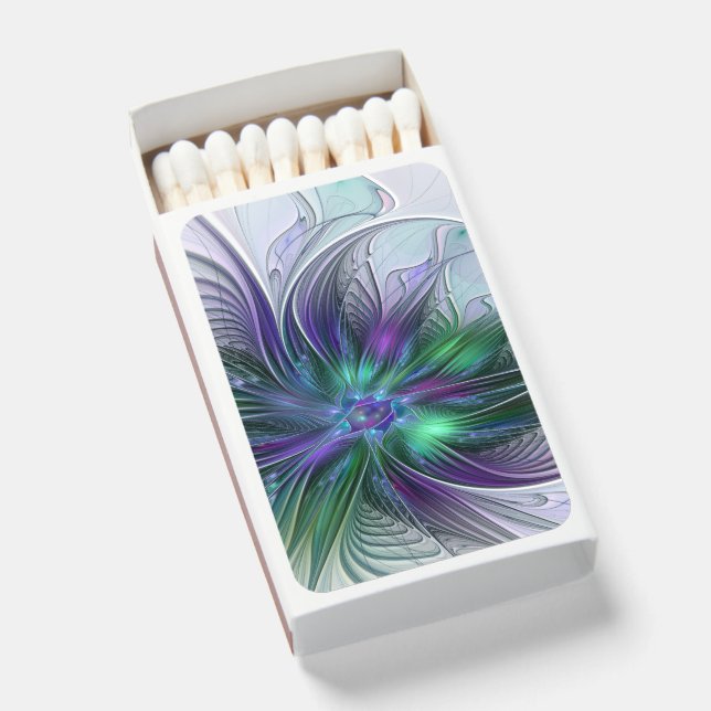 Purple Green Flower Modern Abstract Art Fractal Matchboxes (Front Open)