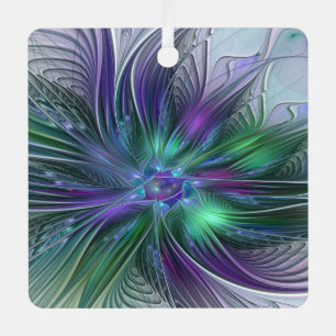 Purple Green Flower Modern Abstract Art Fractal Metal Ornament