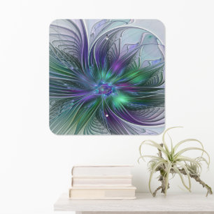 Purple Green Flower Modern Abstract Art Fractal Metal Sign