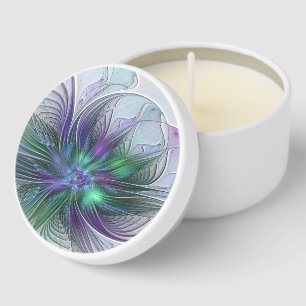 Purple Green Flower Modern Abstract Art Fractal Mini Candle Favors