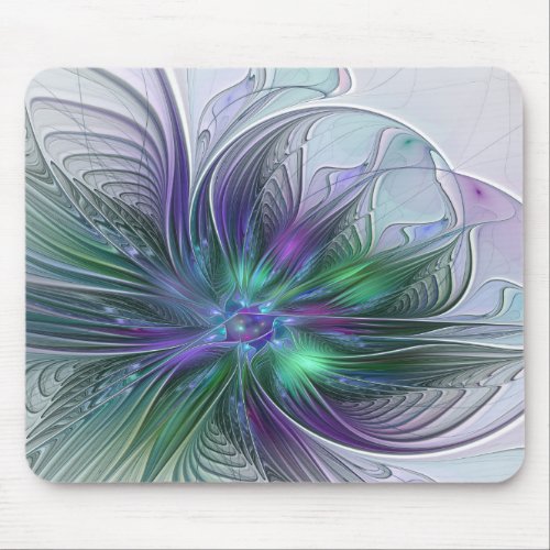 Purple Green Flower Modern Abstract Art Fractal Mouse Pad