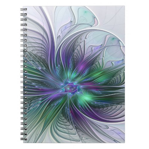 Purple Green Flower Modern Abstract Art Fractal Notebook