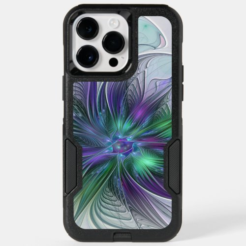 Purple Green Flower Modern Abstract Art Fractal OtterBox iPhone 14 Pro Max Case