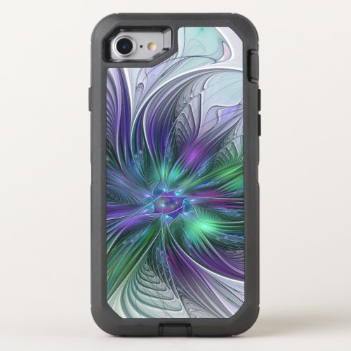 Purple Green Flower Modern Abstract Art Fractal OtterBox Defender iPhone SE87 Case