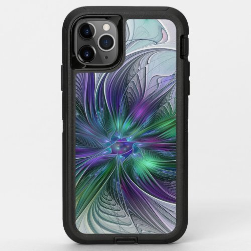 Purple Green Flower Modern Abstract Art Fractal OtterBox Defender iPhone 11 Pro Max Case