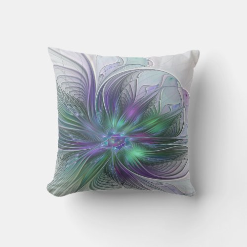 Purple Green Flower Modern Abstract Art Fractal Outdoor Pillow