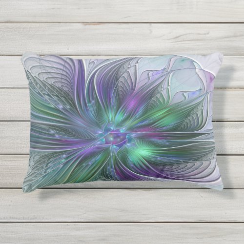 Purple Green Flower Modern Abstract Art Fractal Outdoor Pillow