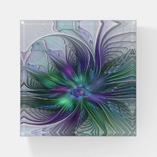 Purple Green Flower Modern Abstract Art Fractal Paperweight