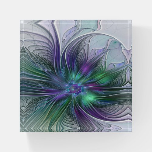 Purple Green Flower Modern Abstract Art Fractal Paperweight