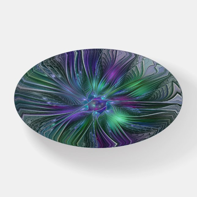 Purple Green Flower Modern Abstract Art Fractal Paperweight (Front)