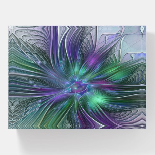Purple Green Flower Modern Abstract Art Fractal Paperweight