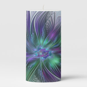 Purple Green Flower Modern Abstract Art Fractal Pillar Candle