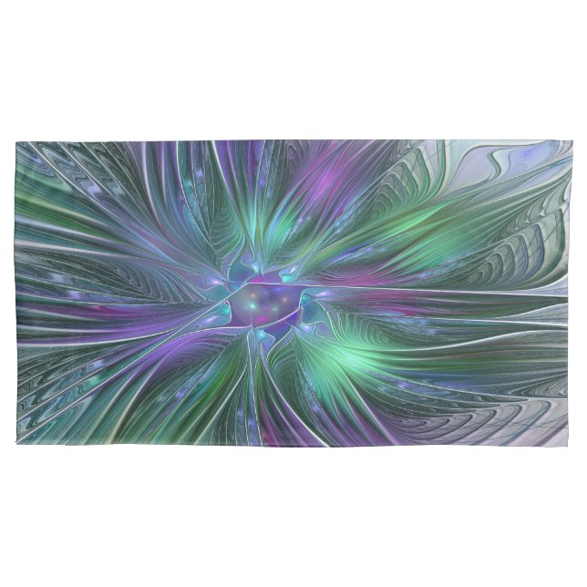 Purple Green Flower Modern Abstract Art Fractal Pillow Case (Front)