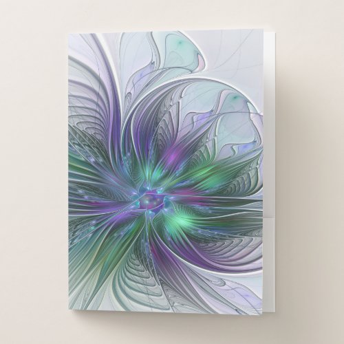 Purple Green Flower Modern Abstract Art Fractal Pocket Folder
