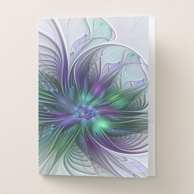 Purple Green Flower Modern Abstract Art Fractal Pocket Folder (Front)
