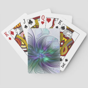 Purple Green Flower Modern Abstract Art Fractal Poker Cards