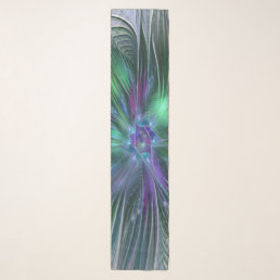 Purple Green Flower Modern Abstract Art Fractal Scarf