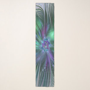 Purple Green Flower Modern Abstract Art Fractal Scarf
