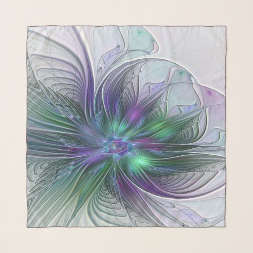 Purple Green Flower Modern Abstract Art Fractal Scarf
