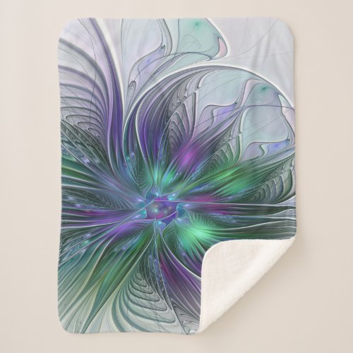 Purple Green Flower Modern Abstract Art Fractal Sherpa Blanket