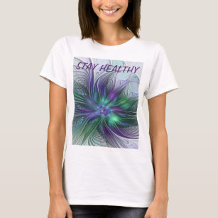Purple Green Flower Modern Abstract Art Fractal T-Shirt