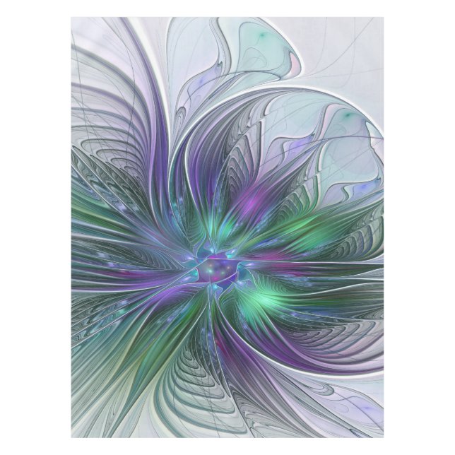 Purple Green Flower Modern Abstract Art Fractal Tablecloth (Front)