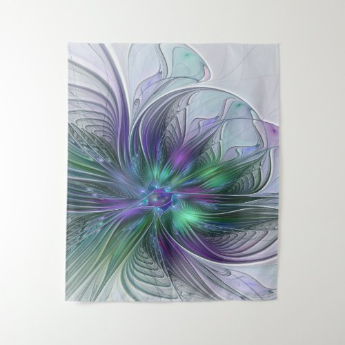 Purple Green Flower Modern Abstract Art Fractal Tapestry