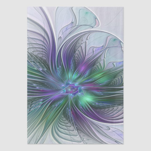 Purple Green Flower Modern Abstract Art Fractal Tissue Paper (Front)