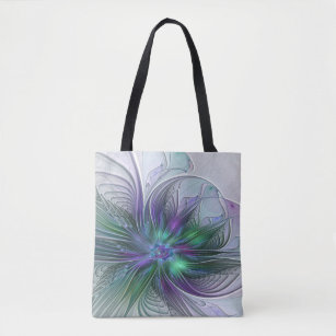 Purple Green Flower Modern Abstract Art Fractal Tote Bag