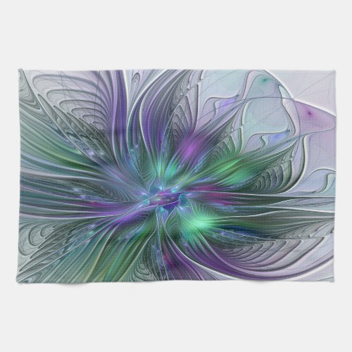 Purple Green Flower Modern Abstract Art Fractal Towel