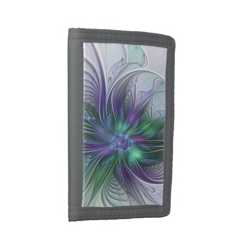 Purple Green Flower Modern Abstract Art Fractal Trifold Wallet