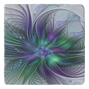 Purple Green Flower Modern Abstract Art Fractal Trivet