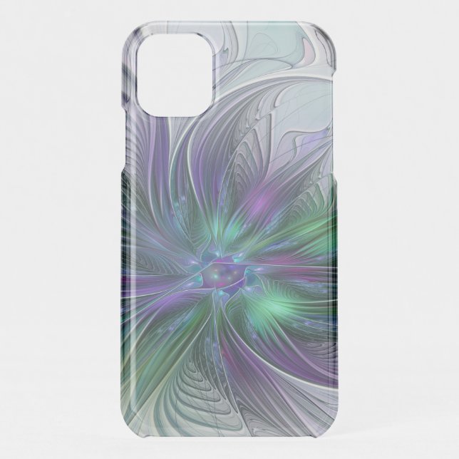 Purple Green Flower Modern Abstract Art Fractal Uncommon iPhone Case (Back)