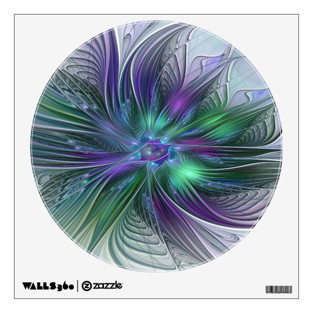 Purple Green Flower Modern Abstract Art Fractal Wall Decal (Front)