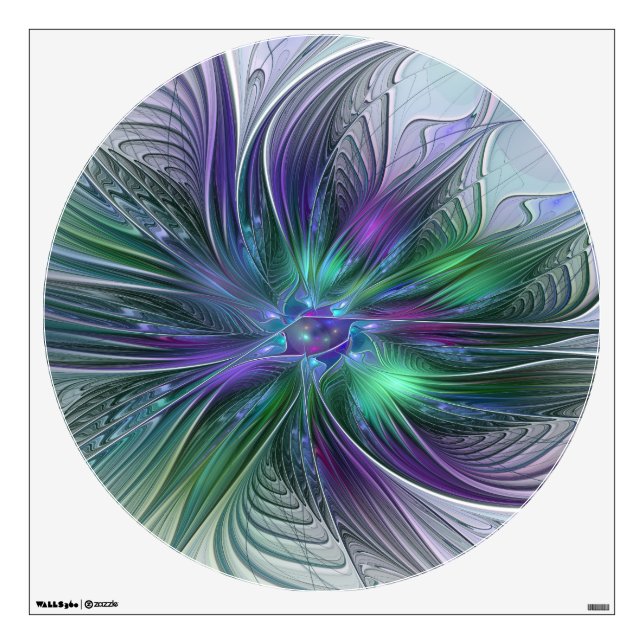 Purple Green Flower Modern Abstract Art Fractal Wall Decal (Front)
