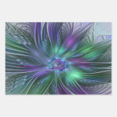 Purple Green Flower Modern Abstract Art Fractal Wrapping Paper Sheets (Front 3)