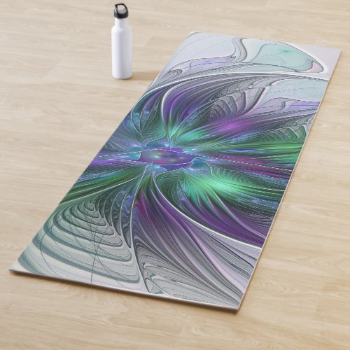 Purple Green Flower Modern Abstract Art Fractal Yoga Mat