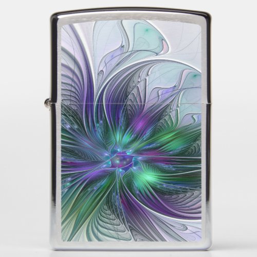 Purple Green Flower Modern Abstract Art Fractal Zippo Lighter