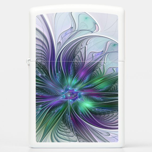 Purple Green Flower Modern Abstract Art Fractal Zippo Lighter (Front)