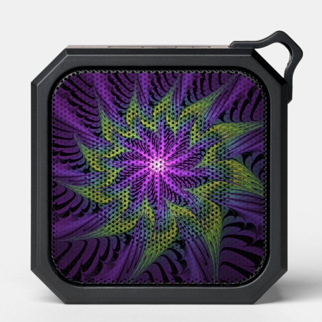 Purple Green Flower Modern Abstract Fractal Art Bluetooth Speaker (Front)