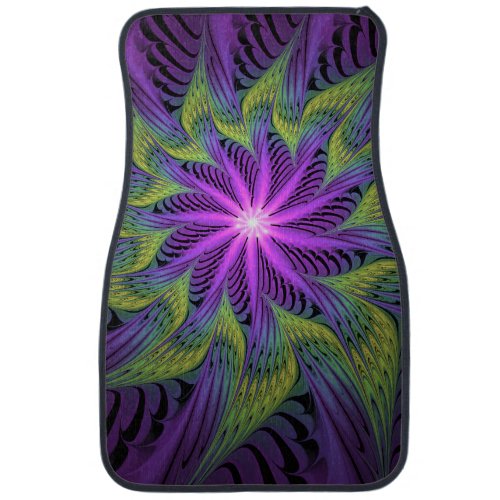 Purple Green Flower Modern Abstract Fractal Art Car Floor Mat