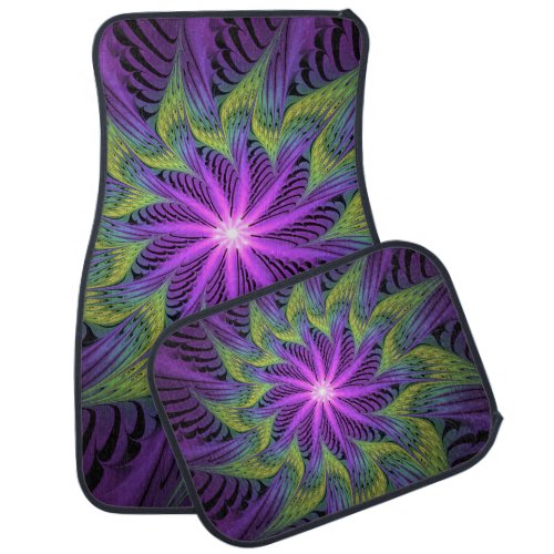 Purple Green Flower Modern Abstract Fractal Art Car Floor Mat