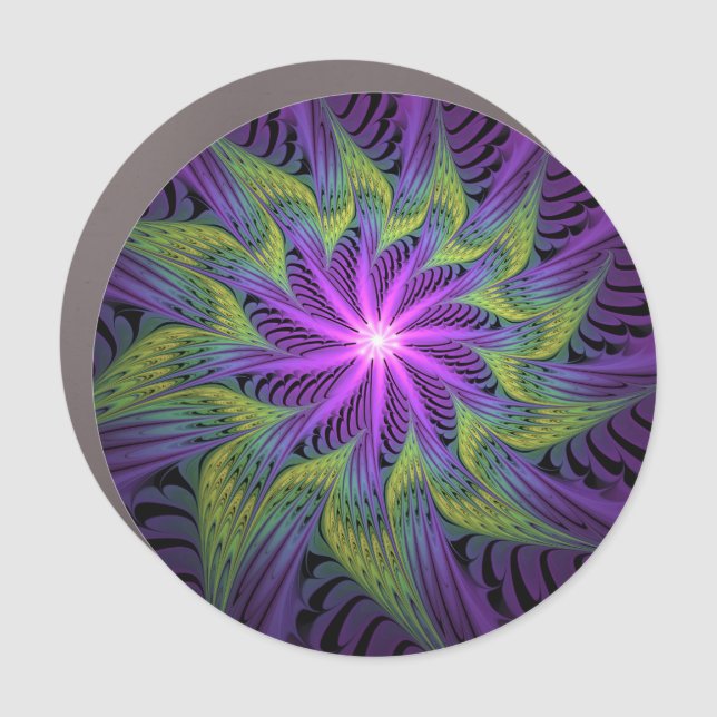 Purple Green Flower Modern Abstract Fractal Art Car Magnet (Front)