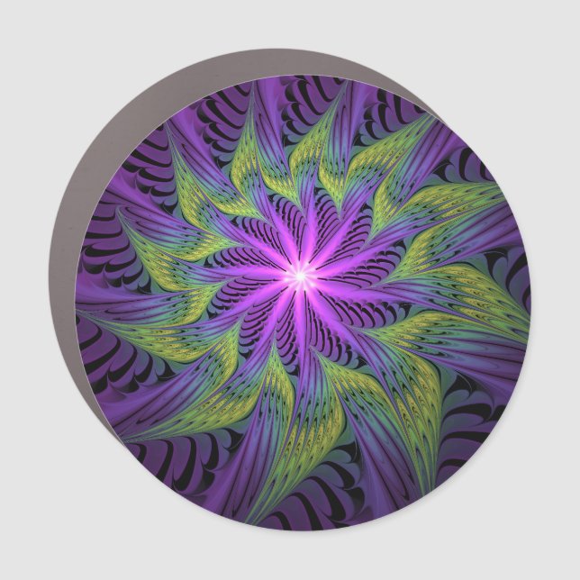 Purple Green Flower Modern Abstract Fractal Art Car Magnet (Front)