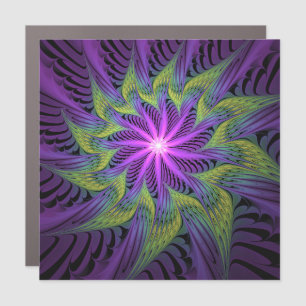 Purple Green Flower Modern Abstract Fractal Art Car Magnet