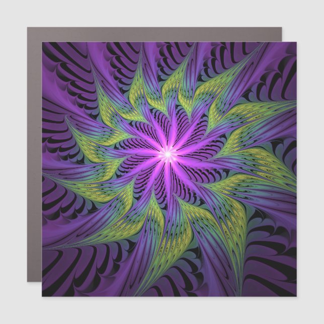 Purple Green Flower Modern Abstract Fractal Art Car Magnet (Front)