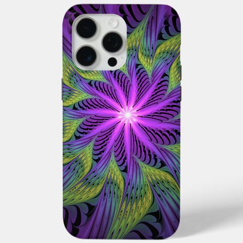 Purple Green Flower Modern Abstract Fractal Art iPhone 15 Pro Max Case